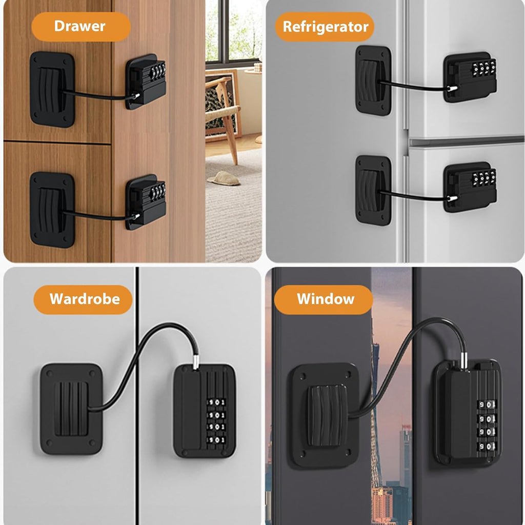 2 Pack Refrigerator Lock, Cabinet Locks, Child Safety Cabinet Locks, with Combination Fridge Lock, for Fridge, Cabinets, Window, Drawers, Adhesive Installation, No Drilling Required(Black)