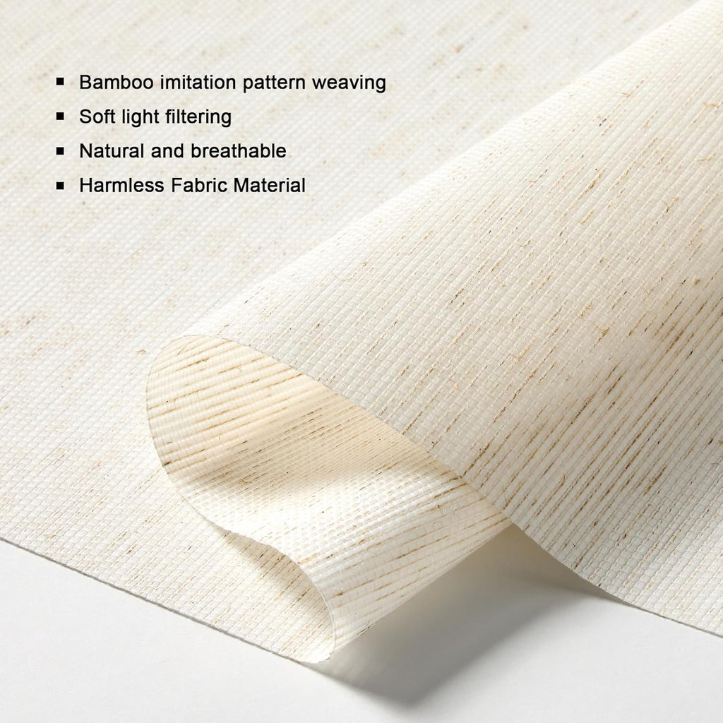 Persilux Custom Size Light Filtering Cordless Roller Blinds Natural Woven Stripes Fabric Thermal Insulation Privacy Roller Shades for Home,Office,Bedroom,Cream Color