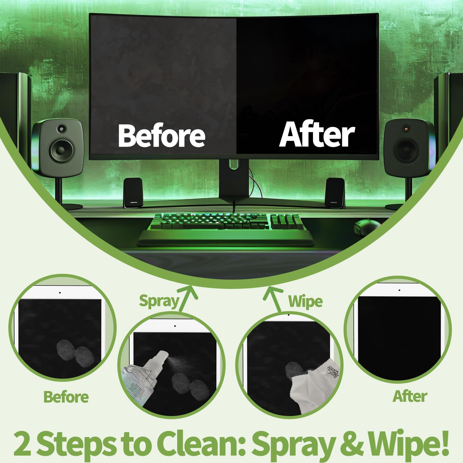 2 Pack Electronic Screen Cleaner Spray, Hatstart Cell Phone Touch Screens Cleaning for TV Laptop Computer Tablet PC LCD Flat Screens and Car Display, Compatible with iPhone iPad MacBook Pro, Green