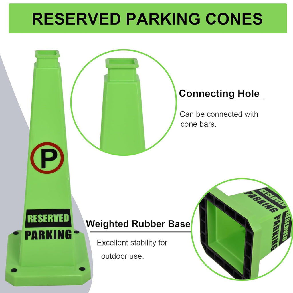 OrangeStar 6-Pack 28" Reserved Parking Cones, Large 4-Sided Message Safety Traffic Cones with Heavy Rubber Base for Indoor Outdoor Use, Parking Lot Control, Driveway Barriers