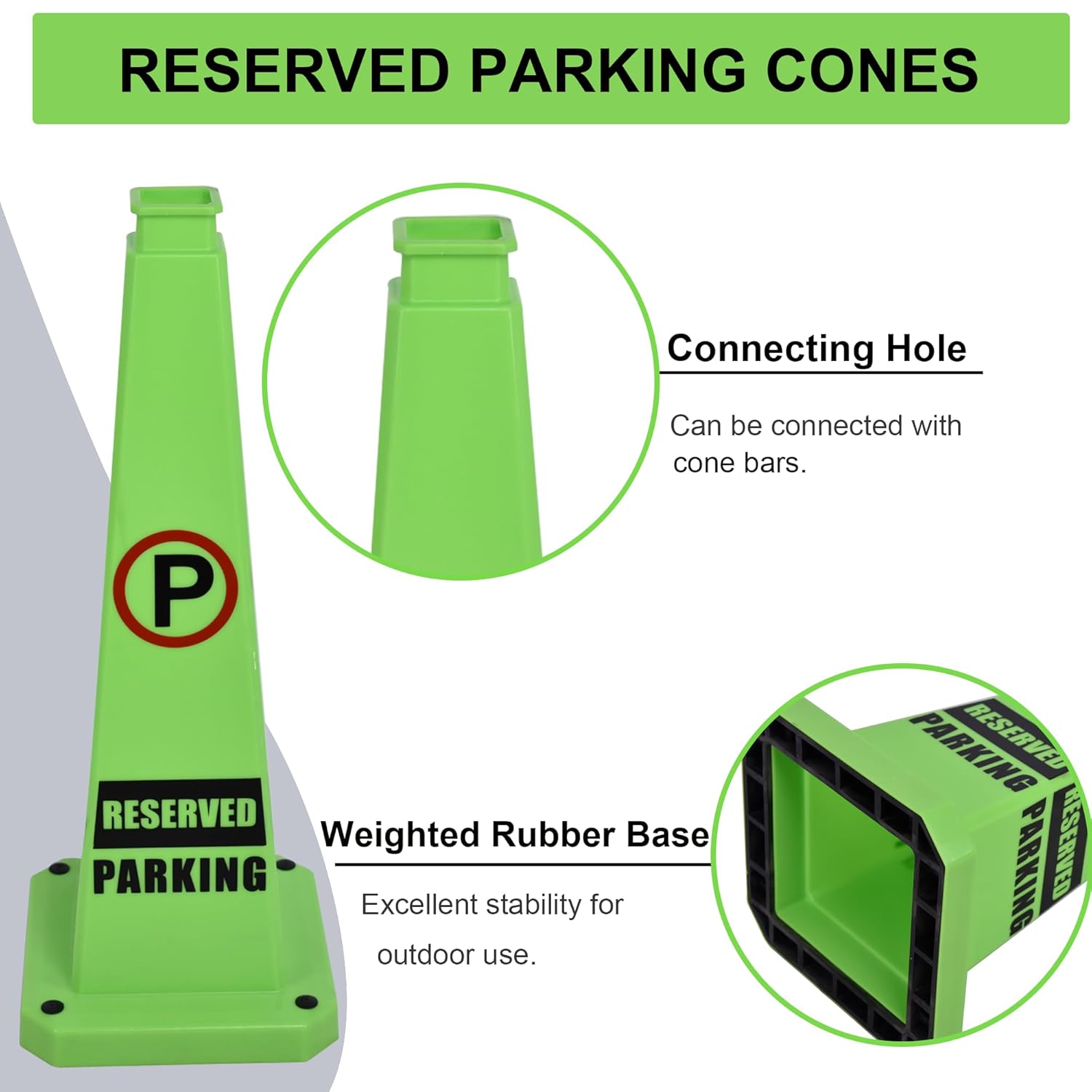 OrangeStar 6-Pack 28" Reserved Parking Cones, Large 4-Sided Message Safety Traffic Cones with Heavy Rubber Base for Indoor Outdoor Use, Parking Lot Control, Driveway Barriers