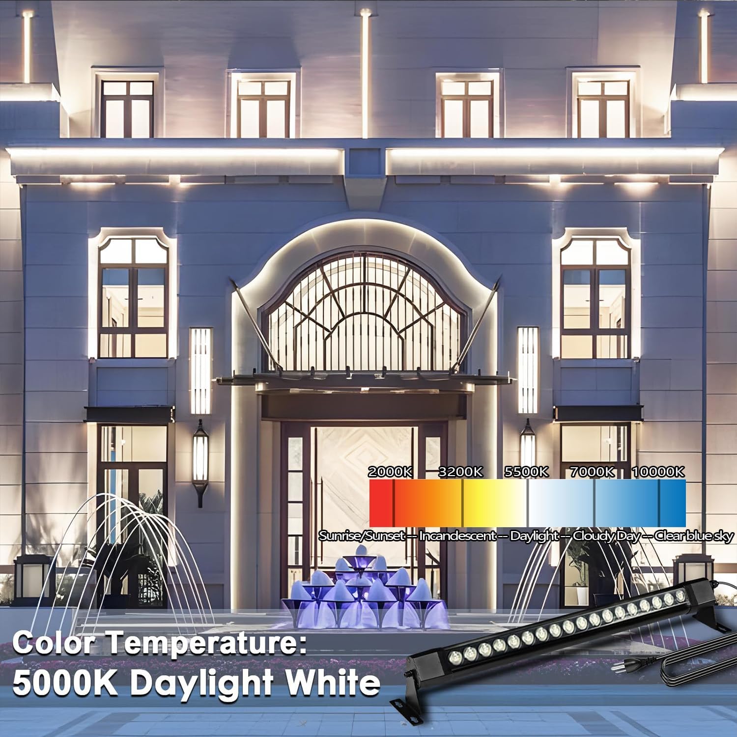 36W LED Wall Washer Light Bars, 2FT 5000K Daylight White Outdoor Wall Washer Light, 120V Waterproof IP67 Wall Washer Lights for Outdoor, Plug in (2 Pack)