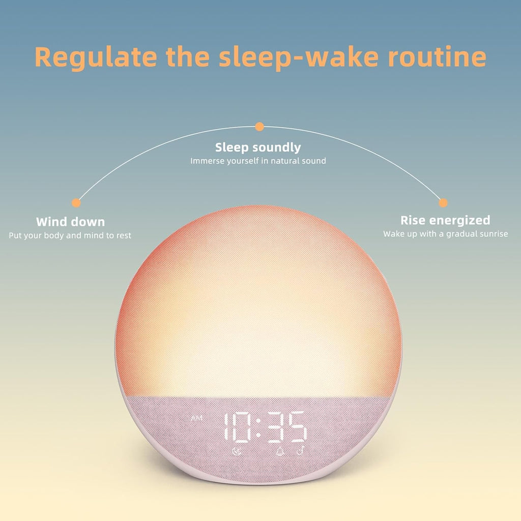 Sunrise Alarm Clock White Noise Machine: Natural Wake Up Light - Dimmable Clock with Bluetooth Speaker for Bedroom - 25 Sleep Sounds for Baby Adults Kids Sakura Pink