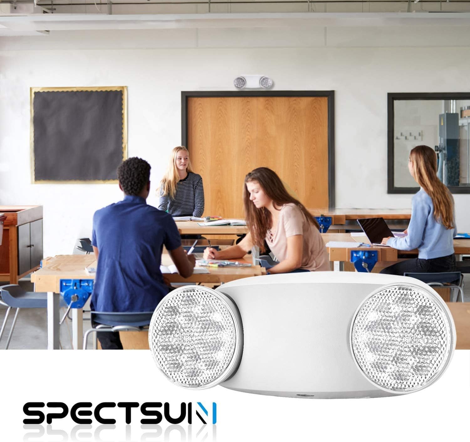 SPECTSUN 10 Pack LED Emergency EXIT Sign Lighting Combo- 120-277V Emergency Exit Lights for Home Power Failure-UL 924 Certified Commercial Emergency Light Fixtures,Ebulb Led Light Bulb