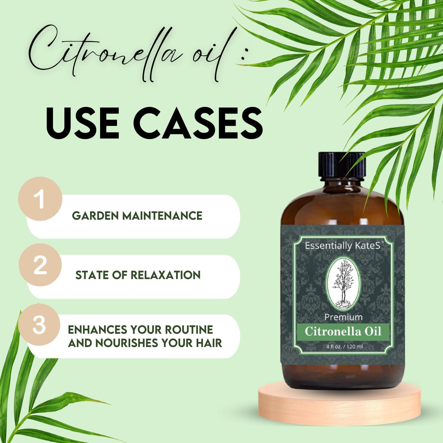 Essentially KateS Premium Citronella Oil 4 Fl Oz - 100% Pure and Natural - with Sprayer and Dropper