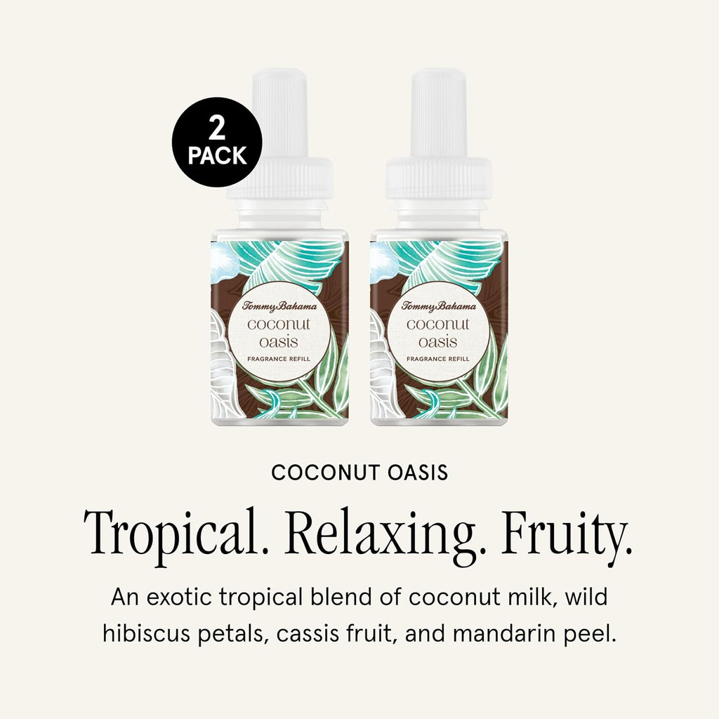 Pura & Tommy Bahama Home Scent Refill - Smart Home Air Diffuser - Up to 120-Hours of Luxury Fragrance per Refill - Spring & Summer Fragrance - 2 Pack, Coconut Oasis
