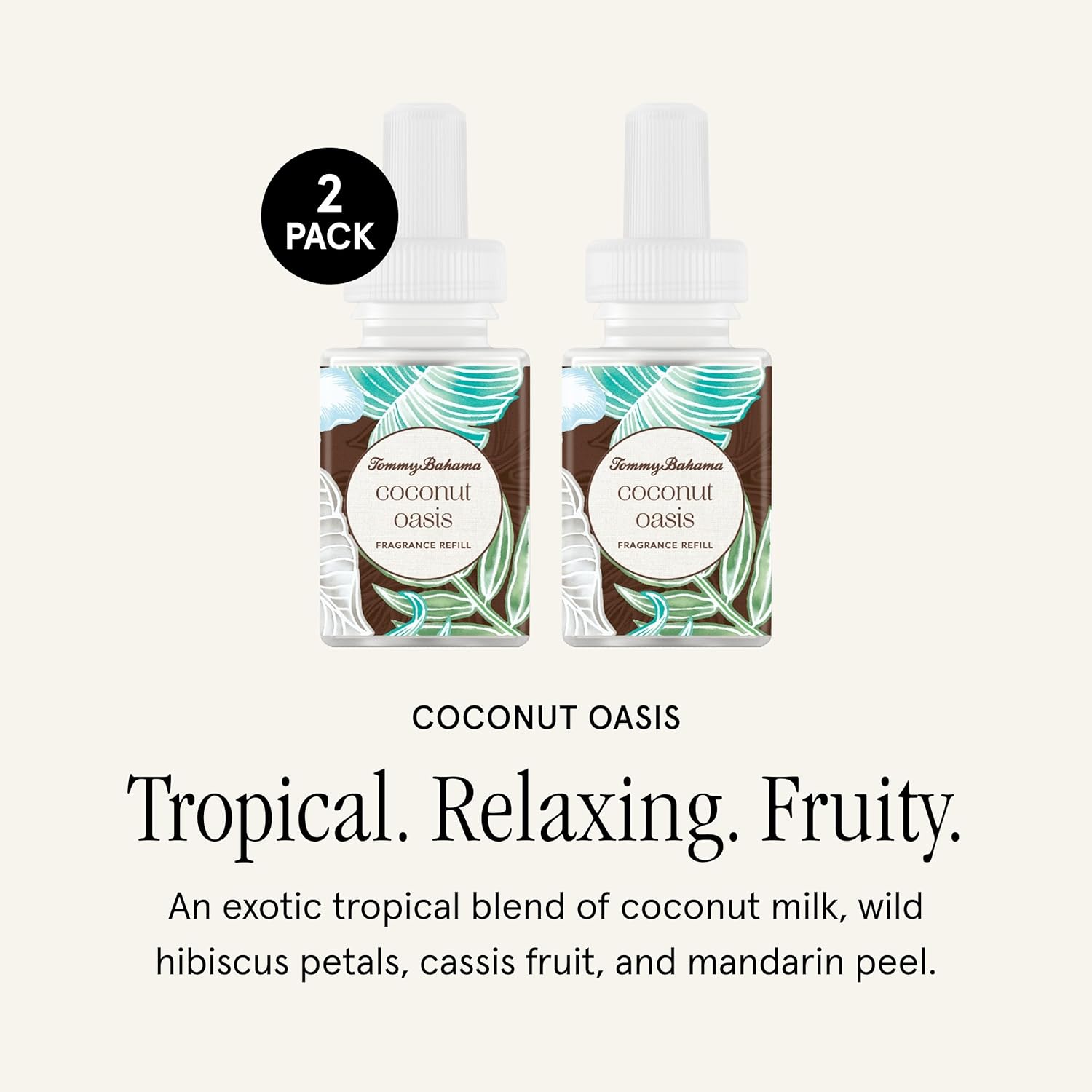 Pura & Tommy Bahama Home Scent Refill - Smart Home Air Diffuser - Up to 120-Hours of Luxury Fragrance per Refill - Spring & Summer Fragrance - 2 Pack, Coconut Oasis
