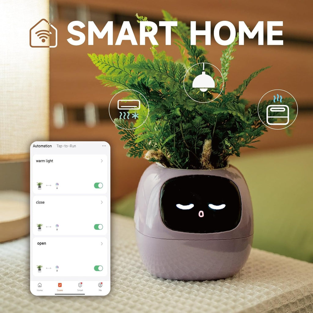 Smart pet Planter Robot Guidance on Plant Care with Emojis, Adorable Plant Companion with Rich Gesture Interaction, Neat Desk Setup Gift (Yellow)