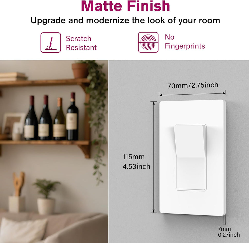 EMITEVER 1-Gang Screwless Decorator Wall Plate Cover for Receptacle Outlet & Light Switch, Standard Size 4.53"H x 2.75"W, Unbreakable Thermoplastic Faceplate, UL Listed, Matte White 5-Pack