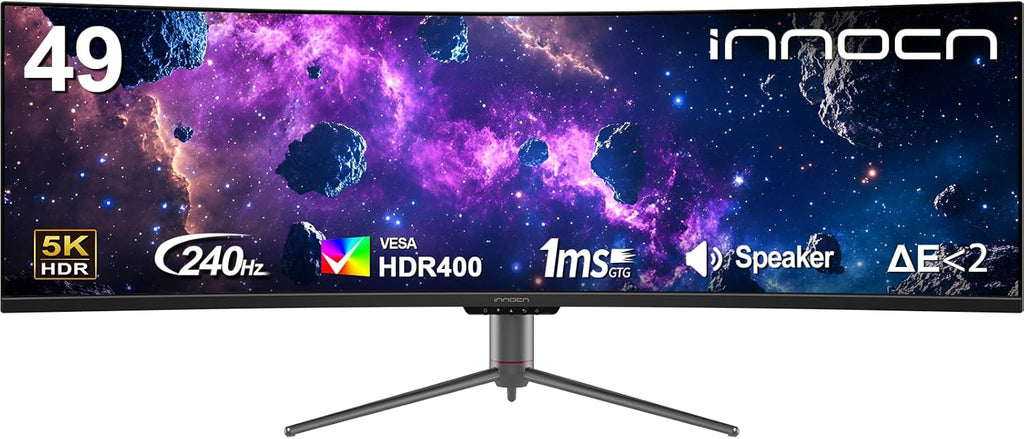 INNOCN 49" 240Hz Curved Monitor Ultrawide Gaming QHD 5120 x 1440P Computer Monitor, R1800, 99% sRGB, HDR400, USB Type C, DisplayPort, HDMI, Built-in Speakers, Height/Tilt Adjustable - 49C1S