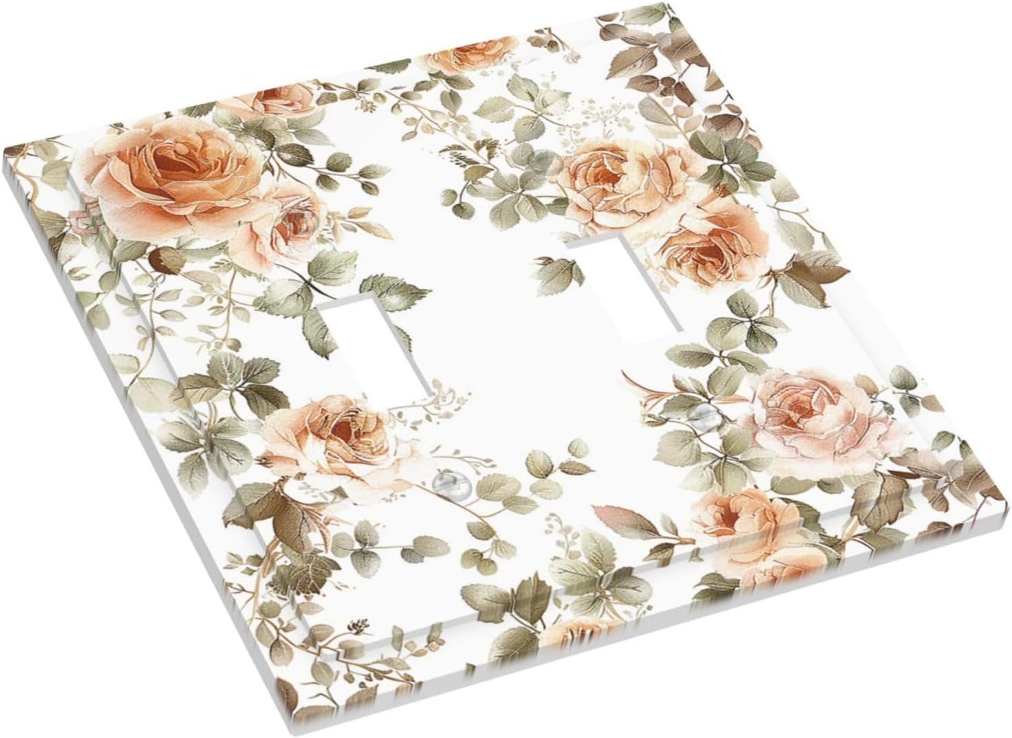 Decorative Switch Plates Vintage Warm Color Orange Flowers And Leaves 2 Gang Double Toggle Outlet Light Switch Cover Wall Plate Electrical Faceplate for Bedroom living Room Decor