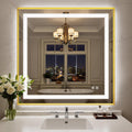 36X36 Inch LED Bathroom Mirror with Lights, Gold Frame Frontlit+ Backlit Bathroom Vanity Mirror for Wall, Ultra-Clear Tempered Glass, Shatter-Proof, Anti-Fog and Memory Function, ETL Listed