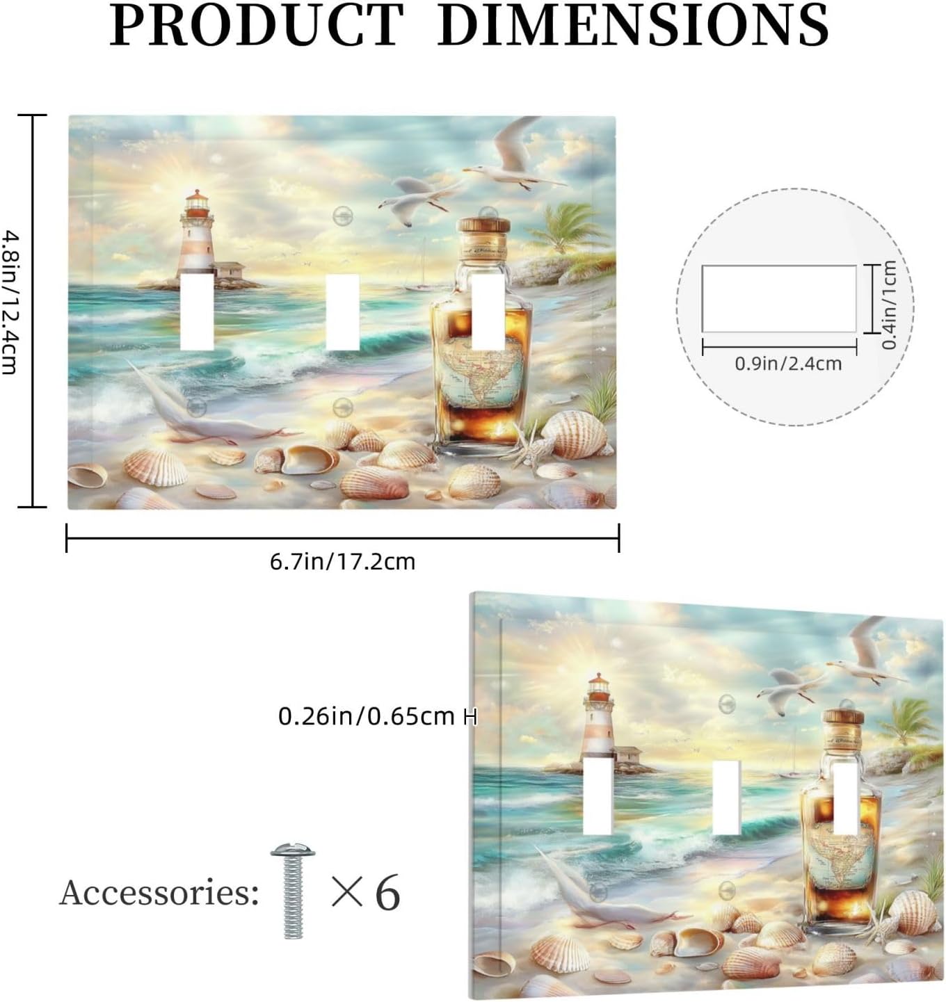 Decorative Switch Plates Beach Ocean Lighthouse Seashells 3 Gang Wall Plate Triple Toggle Light Switch Cover Faceplate Electrical Wall Panels For Bed Room Living Room Decor