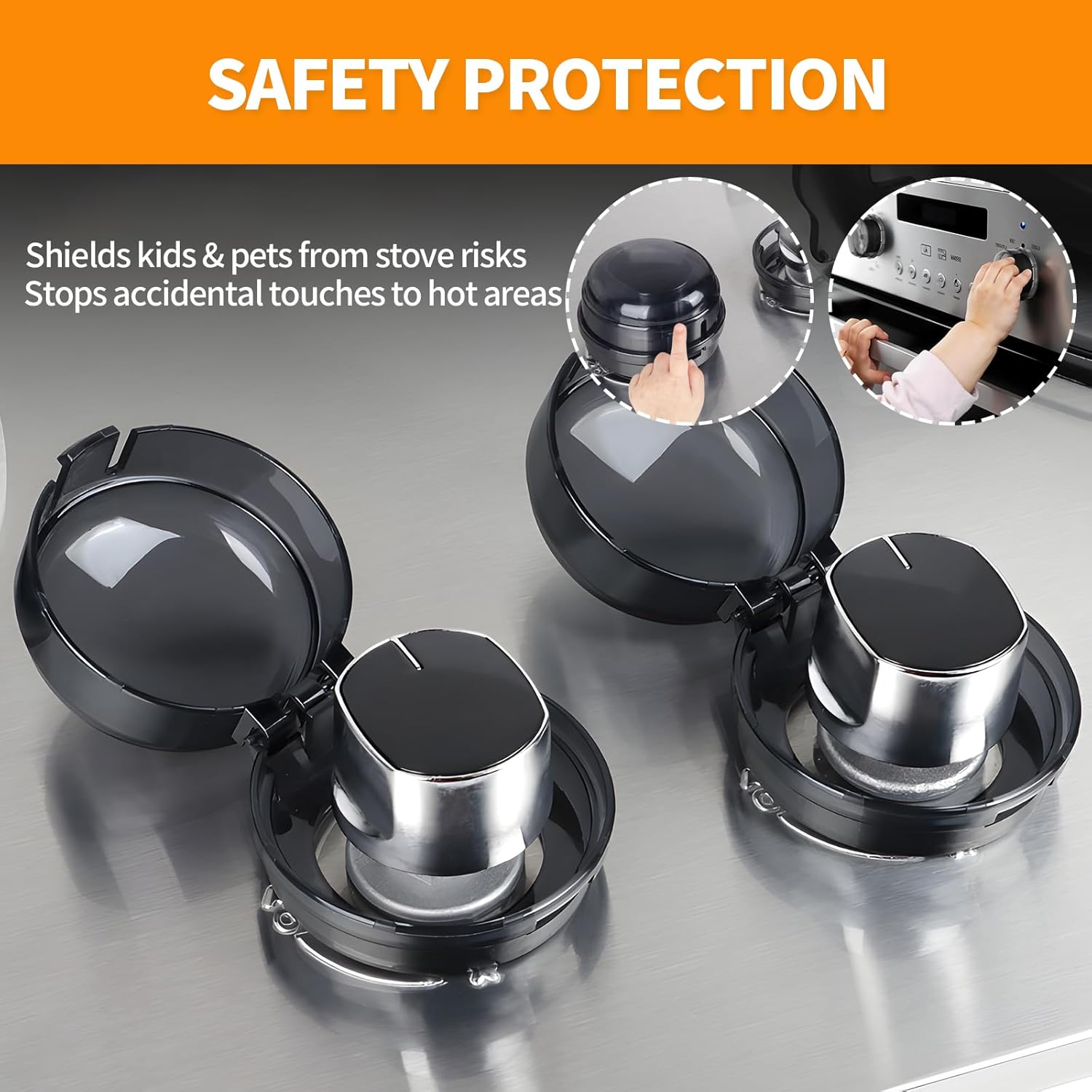Gas Stove Knob Covers – Heat-Resistant Baby Proof Stove Knob Covers, Universal Size Gas Stove Knob Locks, Stove Child Proof Knobs with Adhesive, Stove Safety Guard for Kids Toddler Pet(4 Pack)