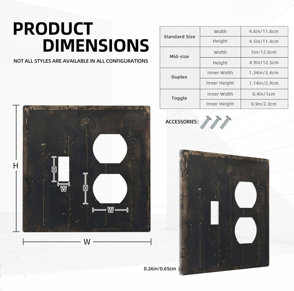 Outlet Covers Black And White Dandelion Art Vintage Wood Grain 1 Toggle 1 Duplex Switch Plate Covers Electrical Light Switch Cover Plate Decorative Wall Plate Socket Cover for Farmhouse Cabin Decor