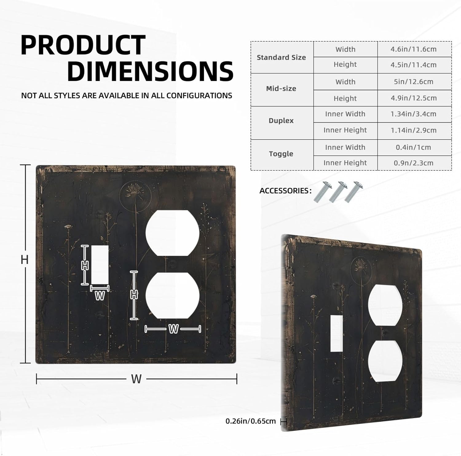 Outlet Covers Black And White Dandelion Art Vintage Wood Grain 1 Toggle 1 Duplex Switch Plate Covers Electrical Light Switch Cover Plate Decorative Wall Plate Socket Cover for Farmhouse Cabin Decor