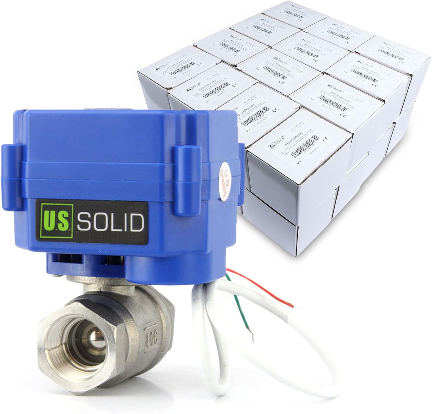 U.S. Solid Motorized Ball Valve- 3/4" Stainless Steel Ball Valve with Full Port, 9-24V AC/DC and 2 Wire Auto Return Setup (25 Packs)