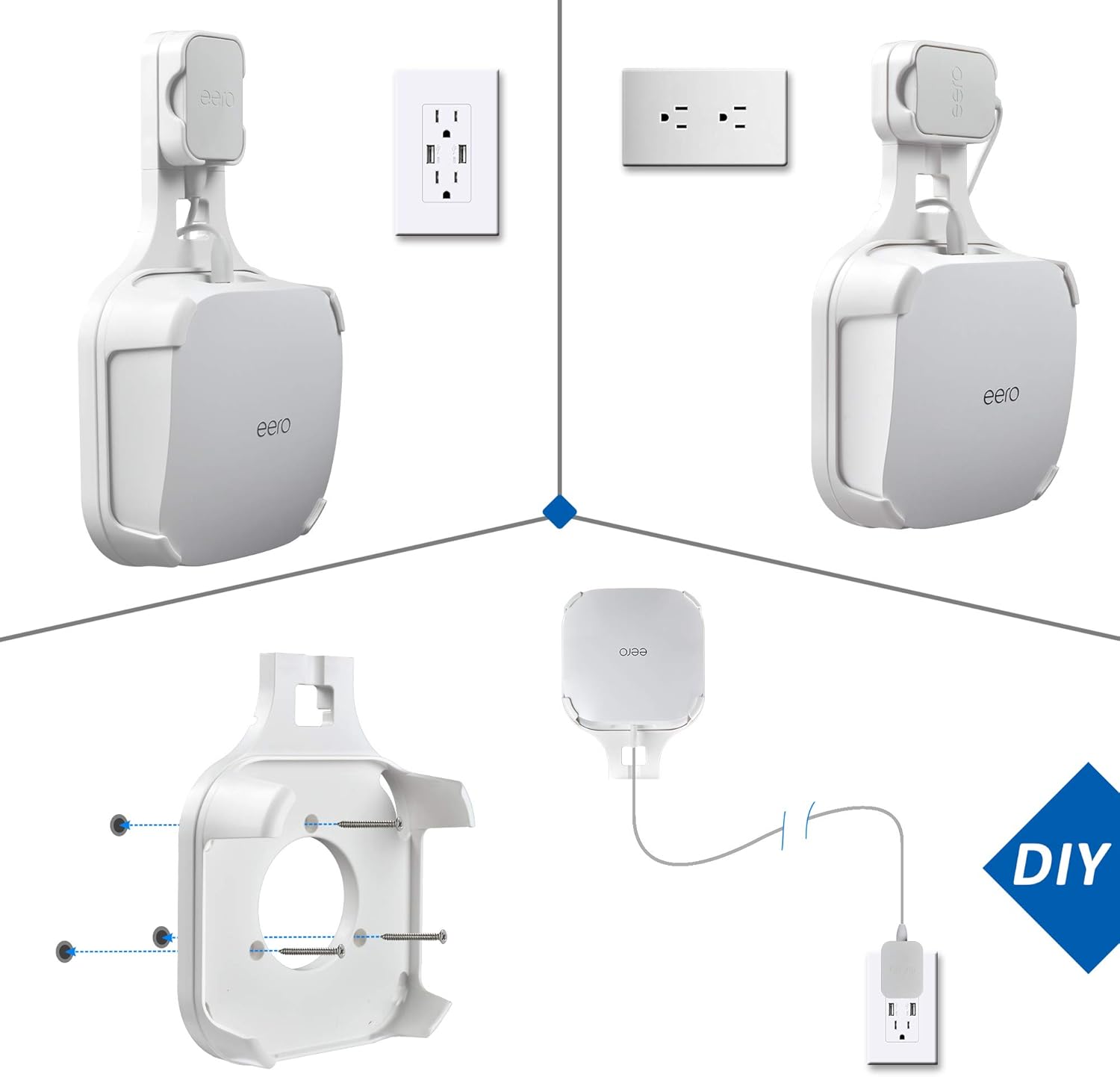 Wall Mount Holder for EERO Pro 6 Mesh WiFi System, Space Saving Outlet Wall Mount Bracket for EERO Pro 6 Router with Cord Management and Easily Moved(2 Pack)