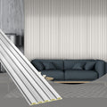 OUZUGIE WPC Acoustic Slat Wall Paneling, 8-Pack 114 x 6 Inches 3D Wall Panels for Interior Wall Decor,Living Room,TV Background,Study Room,Office Spaces,Bedroom,Low Grille (Metallic Silver)
