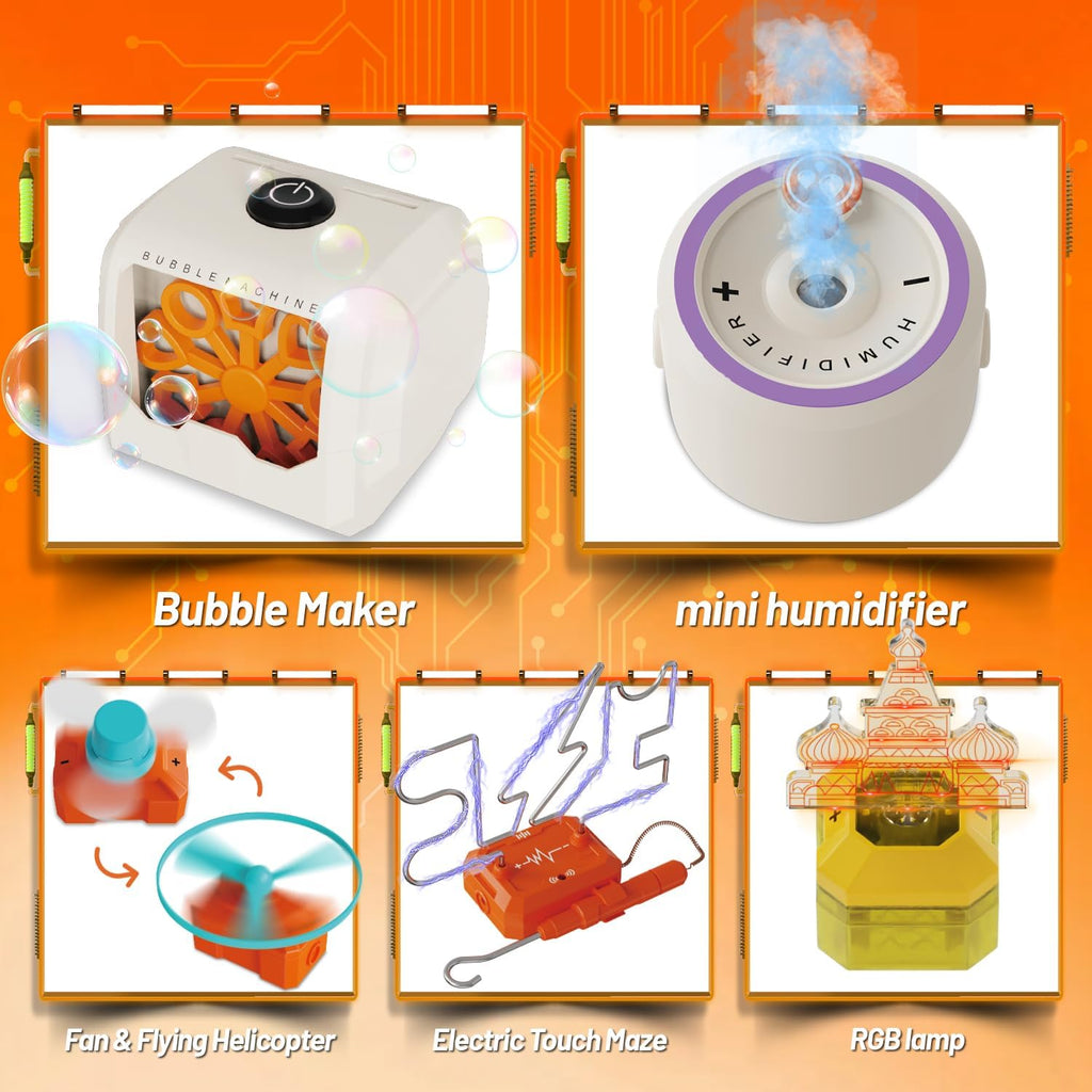Science Kits for Kids - STEM Kits for Kids, Electronics Exploration Kit, Over 420 Projects, 50 Circuit Parts with Bubble Maker，Fan & Flying Helicopter , STEM Educational Toy Gifts for Boys& Girls