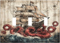 Decorative Switch Plates Vintage Octopus Ocean Sailboat Bizarre Adventure 3 Gang Wall Plate Faceplate Triple Toggle Light Switch Cover Electrical Wall Panels for Bathroom Kids room Decor