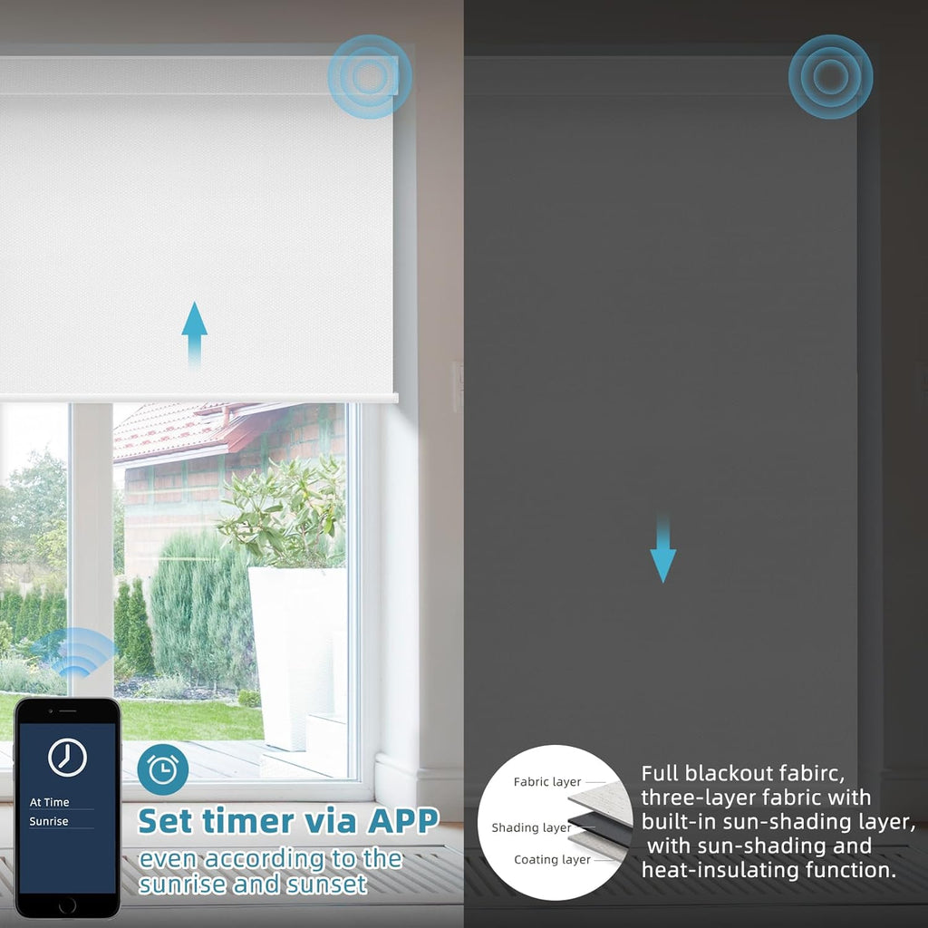 SmartWings Motorized Smart Blinds with Remote, Automatic Blackout Roller Shade Work with Alexa Homekit Thread Google Z-Wave, Electric Blind for Window, Custom Width Up to 110" W,Vinyl Pure White