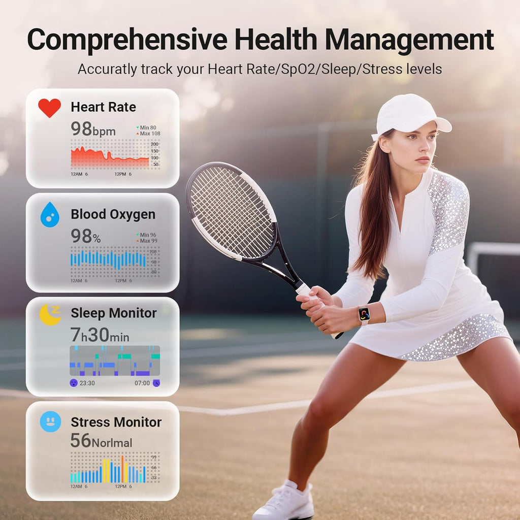 Smart Watches for Women Android iPhone (2 Bands), [1.85" AMOLED Screen] Smartwatch Fitness Tracker 3ATM Waterproof with Bluetooth Calls, AI Control, Heart Rate/SpO2/Sleep Monitor, 7 Days Battery