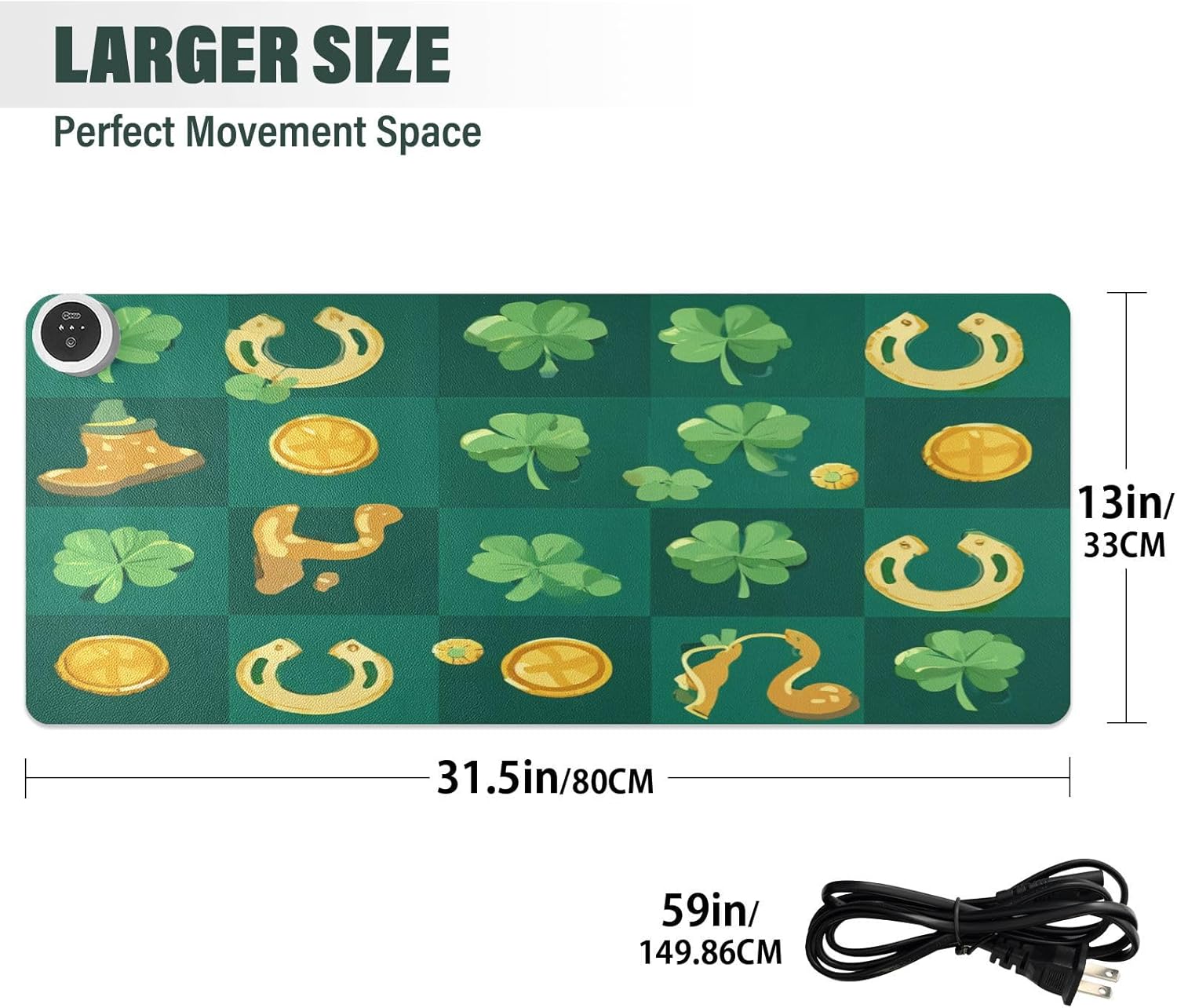 Heated Desk Pad Mouse Pad 31.5x13 Inch PU Leather Desk Mat with 3 Heat Levels Large Mouse Gaming Computer Laptop Mat Clover Dwarf St Patrick's Day