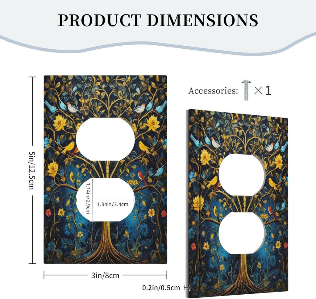 Gold Tree With Birds Flowers on Branches Light Switch Cover 1 Gang Outlet Plate Single Duplex Wall Plate Covers Decorative Switchplate Covers Electrical Faceplate for Home Decor