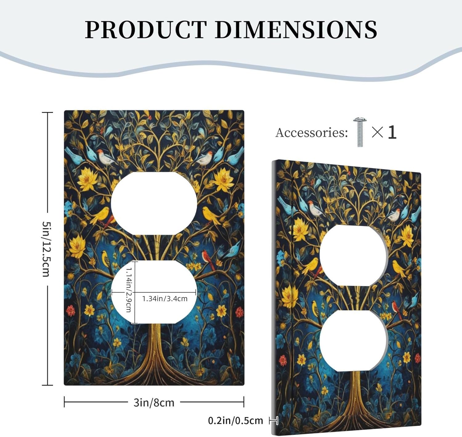 Gold Tree With Birds Flowers on Branches Light Switch Cover 1 Gang Outlet Plate Single Duplex Wall Plate Covers Decorative Switchplate Covers Electrical Faceplate for Home Decor