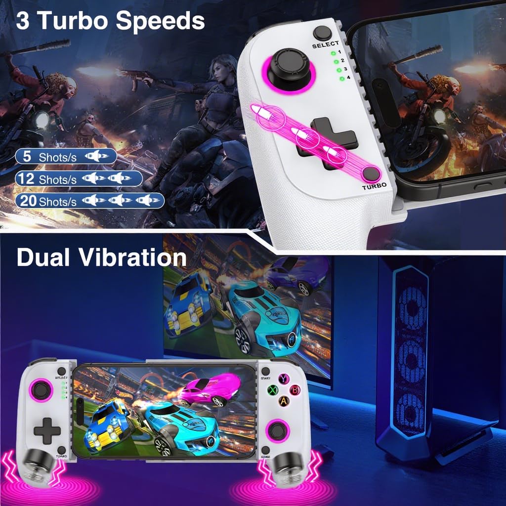 NealGamefy Phone Controller for iPhone/Android - Mobile Gaming Controller with Hall Effect Joystick, Phone Case Support, Turbo Function, Dual Vibration- Phone Controller Compatible with More Games