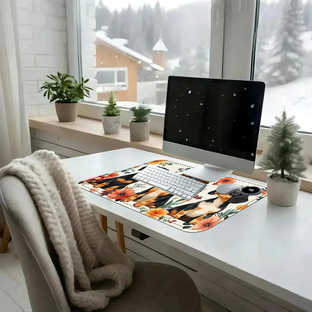 Heated Mouse Pad with 3 Temperature Settings(104°F–122°F),Large 24x14.2 Inch PU Leather Heated Desk Mat,Waterproof Warming Pad for Office,Gaming & Cold Hands Relief,Dogs and Flowers