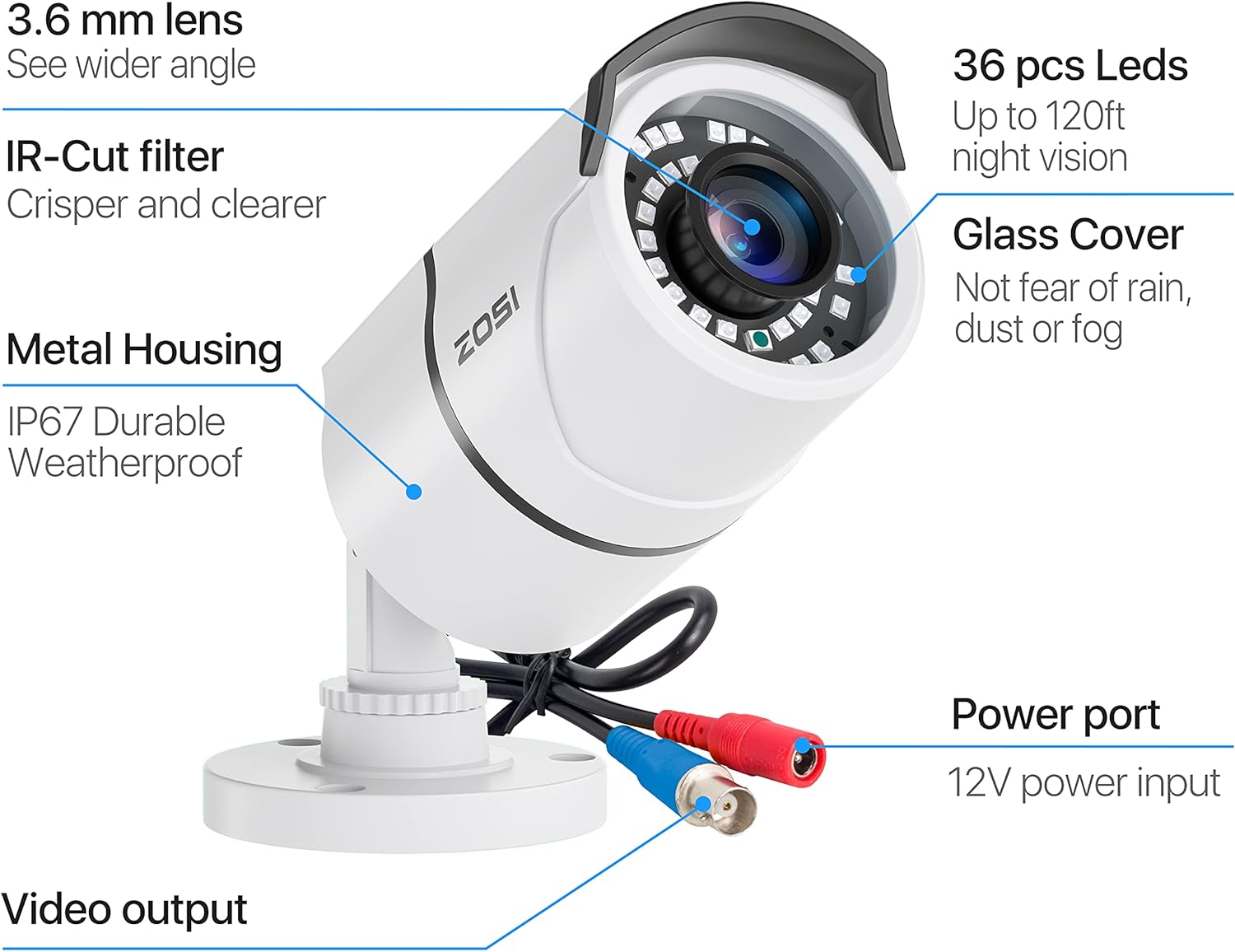 ZOSI 4 Pack 2MP 1080p HD-TVI Home Security Camera Outdoor Indoor 1920TVL, 36PCS LEDs, Night Vision, Weatherproof Surveillance CCTV Bullet Camera