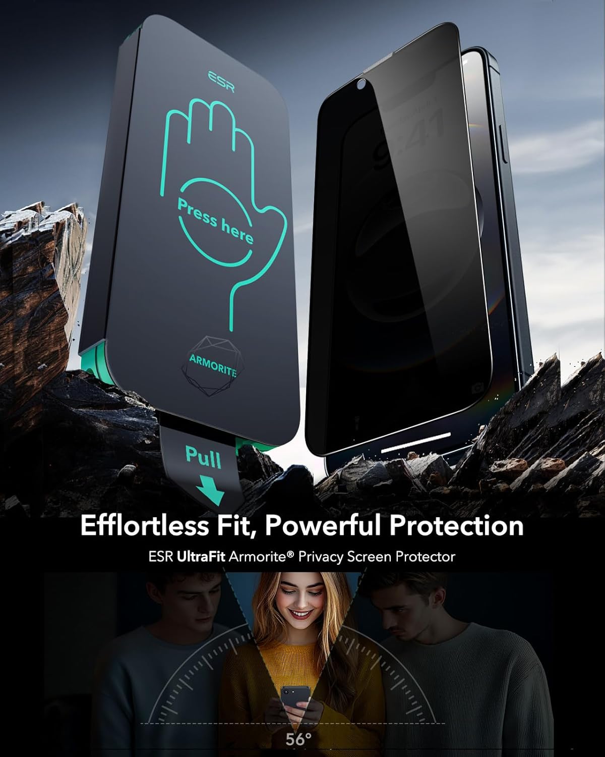 ESR 3 Pack 9H+ Glass for iPhone 16e/ iPhone 14/ iPhone 13/13 Pro Privacy Screen Protector, [Military Grade Shatterproof & Longest Durable] Armorite Anti-spy Tempered Glass with UltraFit Tray