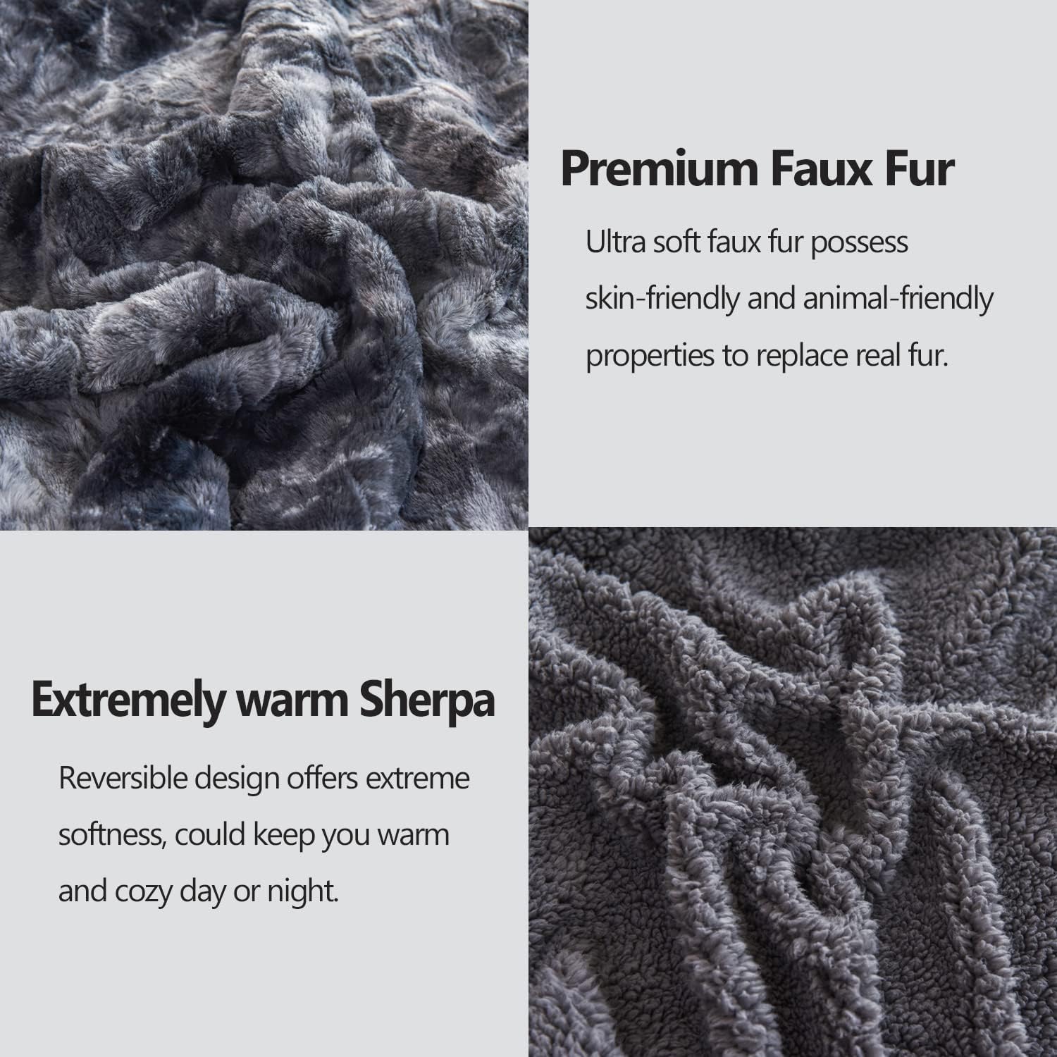 NEWCOSPLAY Super Soft Faux Fur Throw Blanket for Couch Grey Sherpa Fuzzy Plush Warm Blanket for Sofa Bed (Grey, Throw(40"x50"))