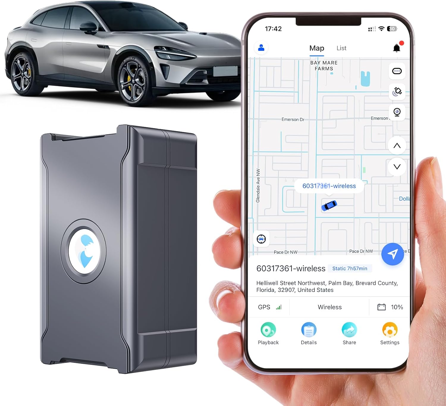 GPS Tracker for Vehicles, Long Battery Life Tracking Devices for Cars Hidden, Real-Time, Unlimited Updates,10S Update, 180-day Track Playback，Strong Magnetic 4G LTE Car Tracker, Subscription Needed