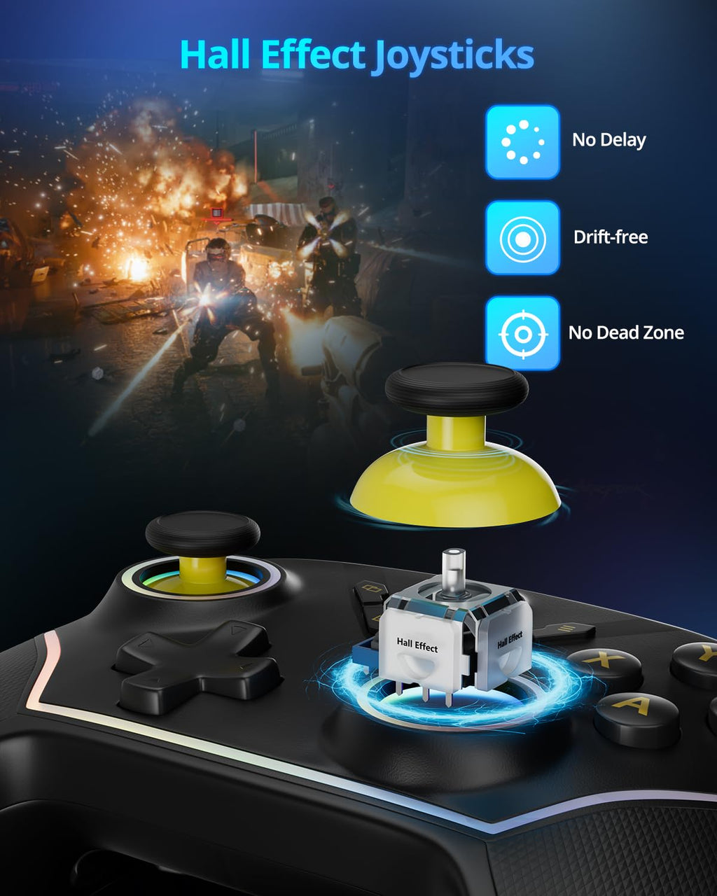 Multi-Platform Wireless Controller, PC Gaming Controller with 2.4G Adpater/Hall Joysticks/Hall Triggers/1200 mAh Battery/4 Programmable Buttons/RGB Lighting, Compatible with PC Windows 7/8.1/10/11, Switch/OLED/Lite, iOS, Android, Steam-Black