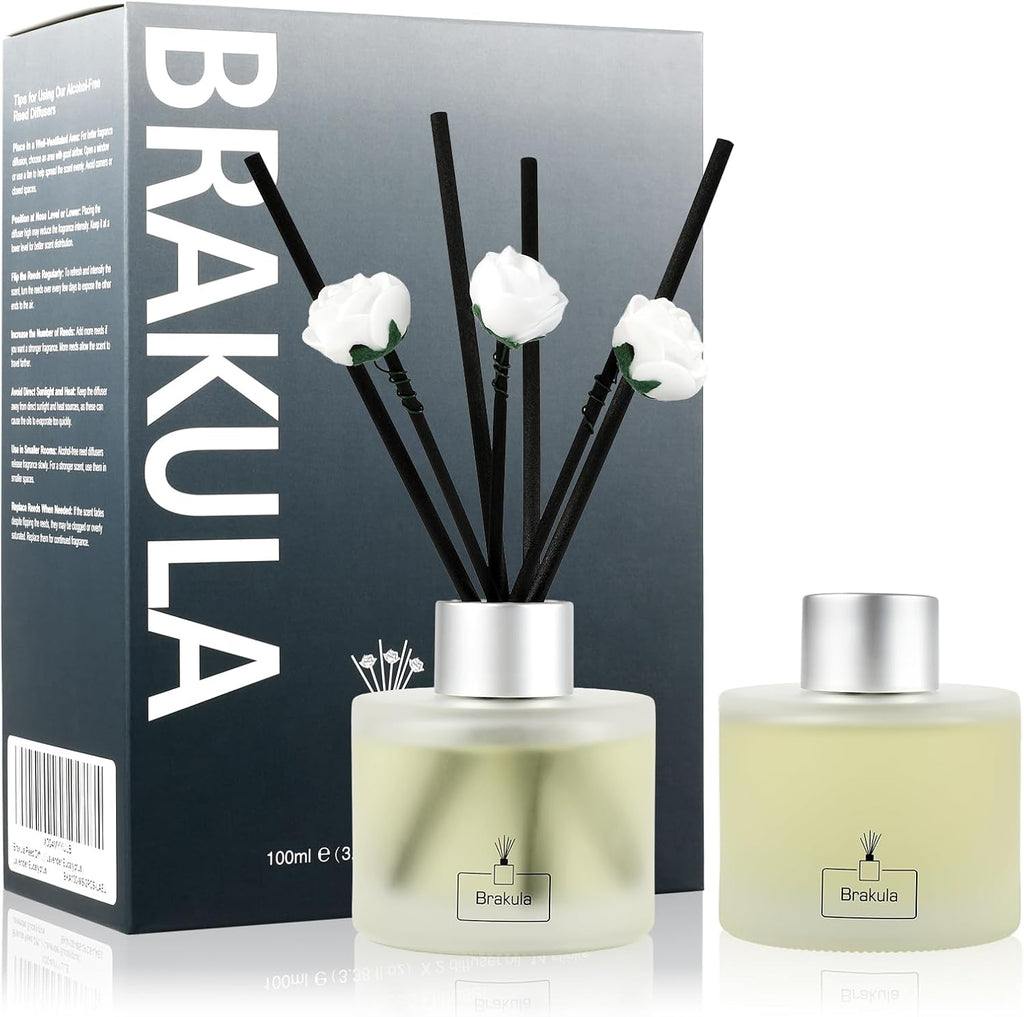 Brakula 2 Pack Reed Diffuser Set, Bamboo Scented, Home Fragrance with 14 Sticks Bathroom Decor, Reed diffusers for Home 6.76 fl oz (Bamboo)