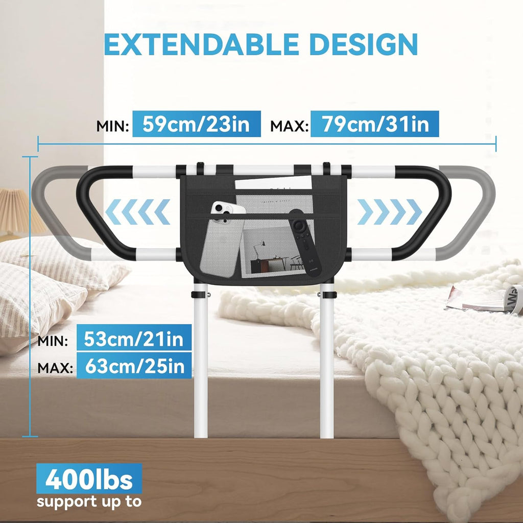 Bed Rails for Elderly Adults Safety - ASTM F3186-17 Certified 400lbs Capacity Adjustable Bed Assist Rail with Non-Slip Handles & Storage Bag, Fits Twin/Full/Queen/King Beds