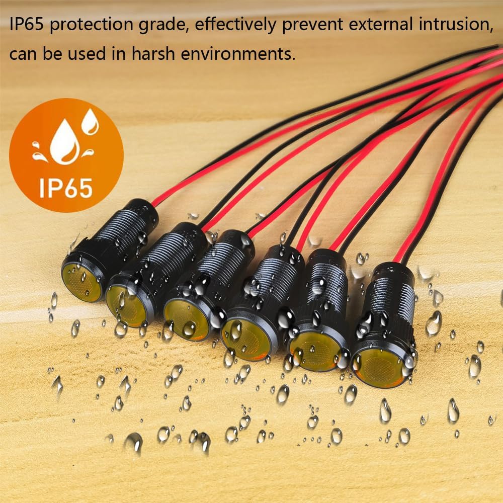 6pcs Yellow Indicator Pilot Light AC/DC 12-24V Mounting Hole Size 10mm(Flame Retardant Plastic Shell)