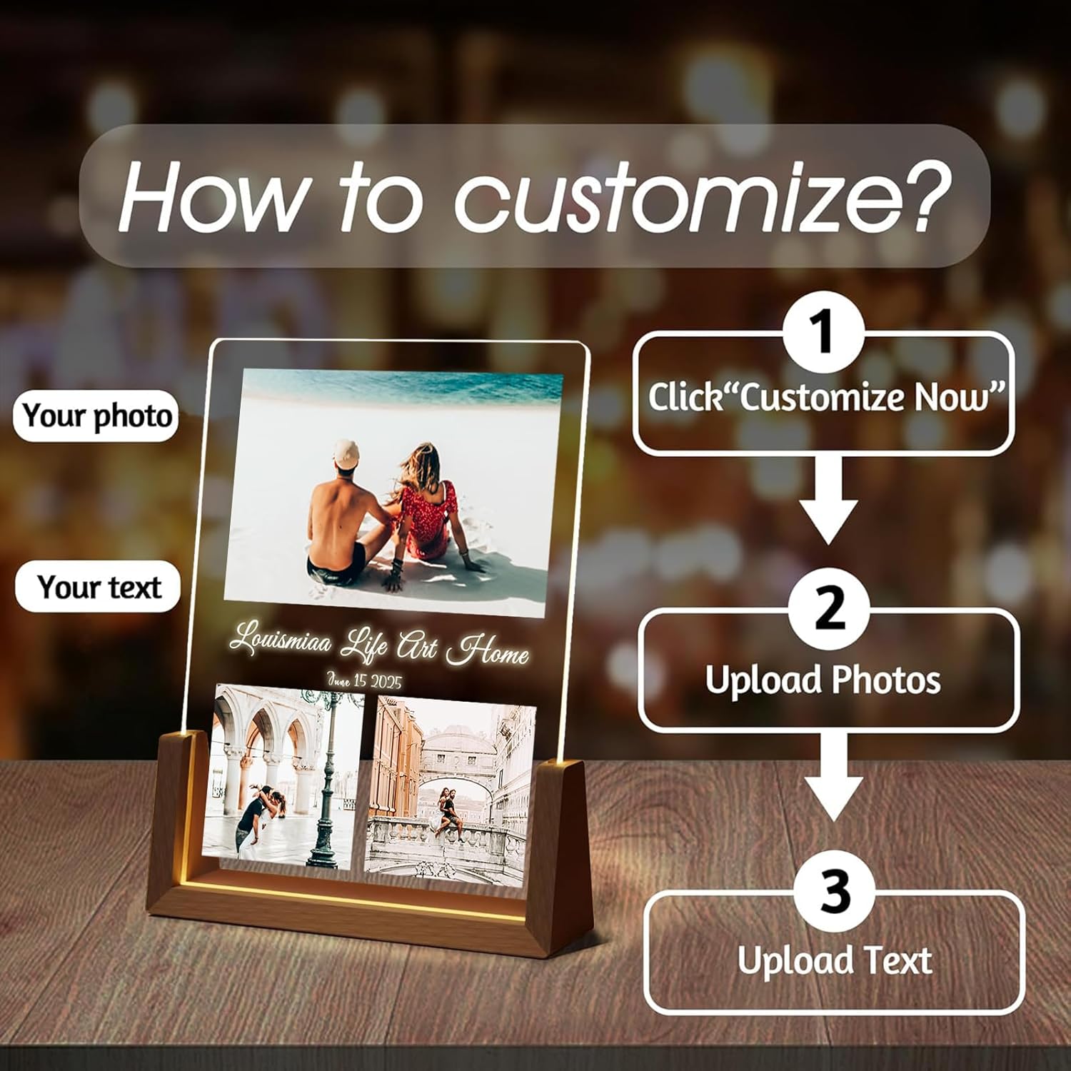 LOUISMIAA Customized Picture Frames with Night Light,Decorative Plaque Anniversary Birthday Mother’s Day Father’s Day Valentine’s Personalized Gifts for Boyfriend Girlfriend Couple Same Day Shipping