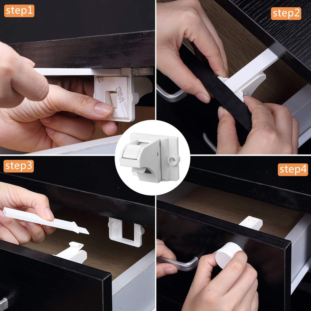 Vmaisi Adhesive Magnetic Locks for Cabinets & Drawers (40 Locks and 4 Keys)
