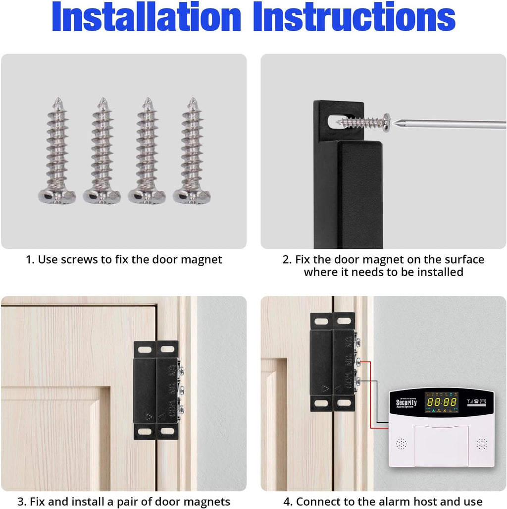 Magnetic Reed Switch Normally Open and Normally Closed NC NO Magnetic Contact Sensor Alarm Magnetic Door Switch,Proximity Switch for Door Alarm, Window Safety, Black,Pack of 2 with 40 Screws