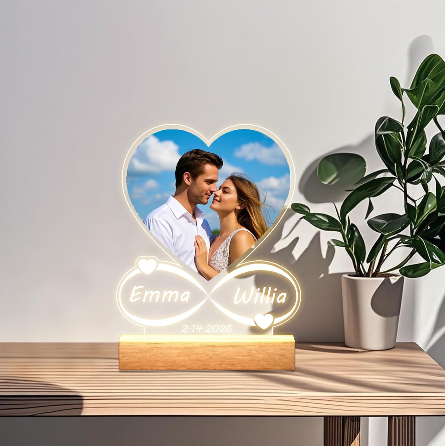 Personalized Picture Frames with Photo, Custom Photo Frame with Night Light, Customized Girlfriend Photo Gifts, Ideal Gift for Couples Anniversary Birthday Mom Dad Him Her