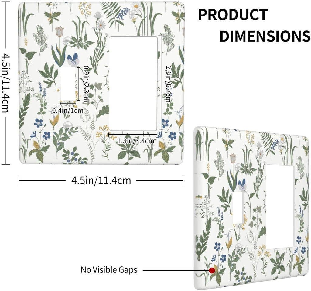 Outlet Covers Floral Green Leaf Plant Flowes 1 Toggle 1 Rocker Combination Decorative Wall Plate Electrical Switch Plates Light Switch Cover Plate For Bed Room Farmhouse Decor
