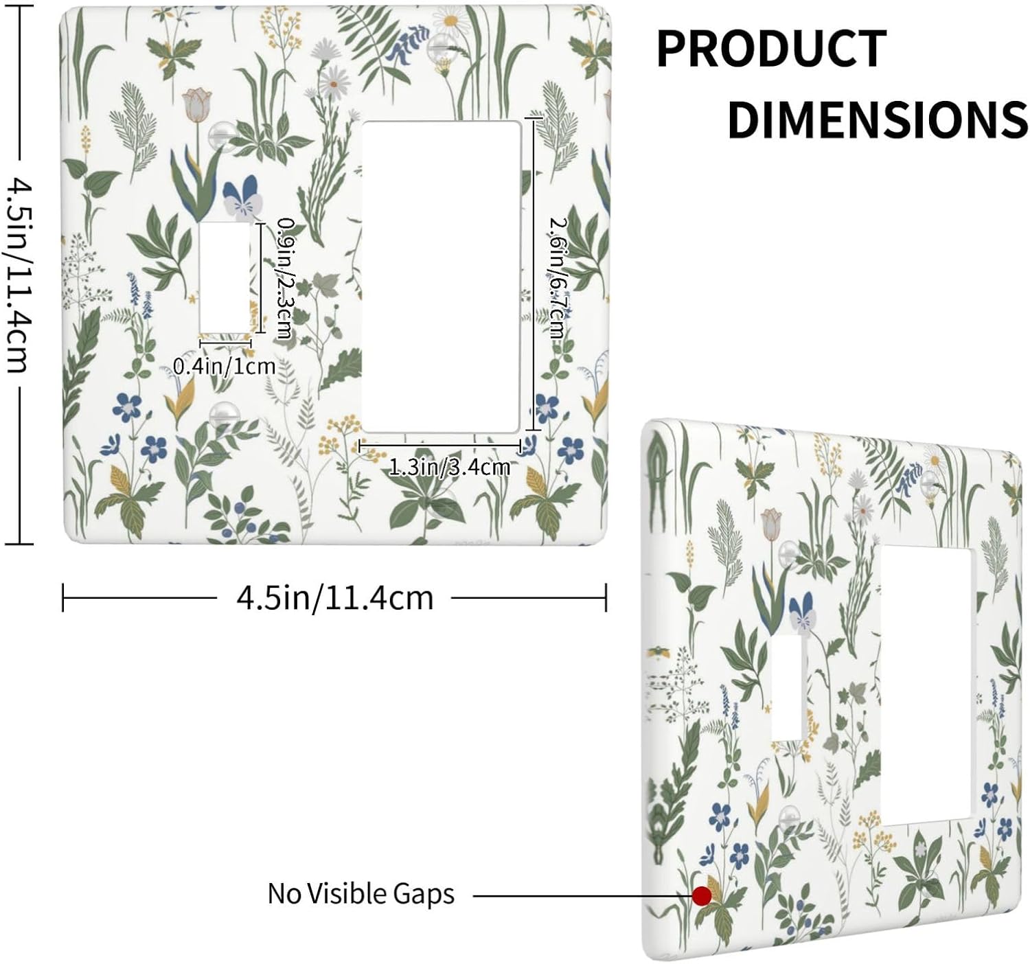 Outlet Covers Floral Green Leaf Plant Flowes 1 Toggle 1 Rocker Combination Decorative Wall Plate Electrical Switch Plates Light Switch Cover Plate For Bed Room Farmhouse Decor