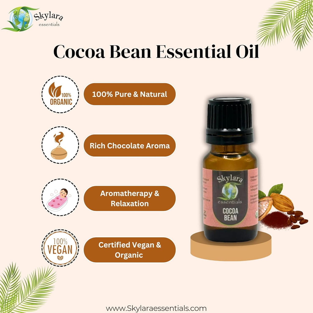 Organic Cocoa Bean Essential Oil (Chocolate) - Pure, Aromatic, and Rich | Natural Chocolate Scent for Aromatherapy (10ml Roll On)