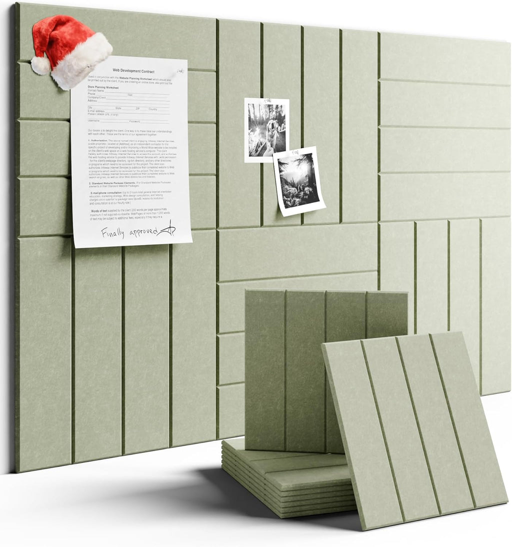 Felt Bulletin Board Tiles Large 36" x 24" Cork Board Alternative-6 Pack with 40 Adhesive Tabs, Thick Slat Wall Panels for Office Decor, Push Pin Board Wall Organizer Alternative - Sage