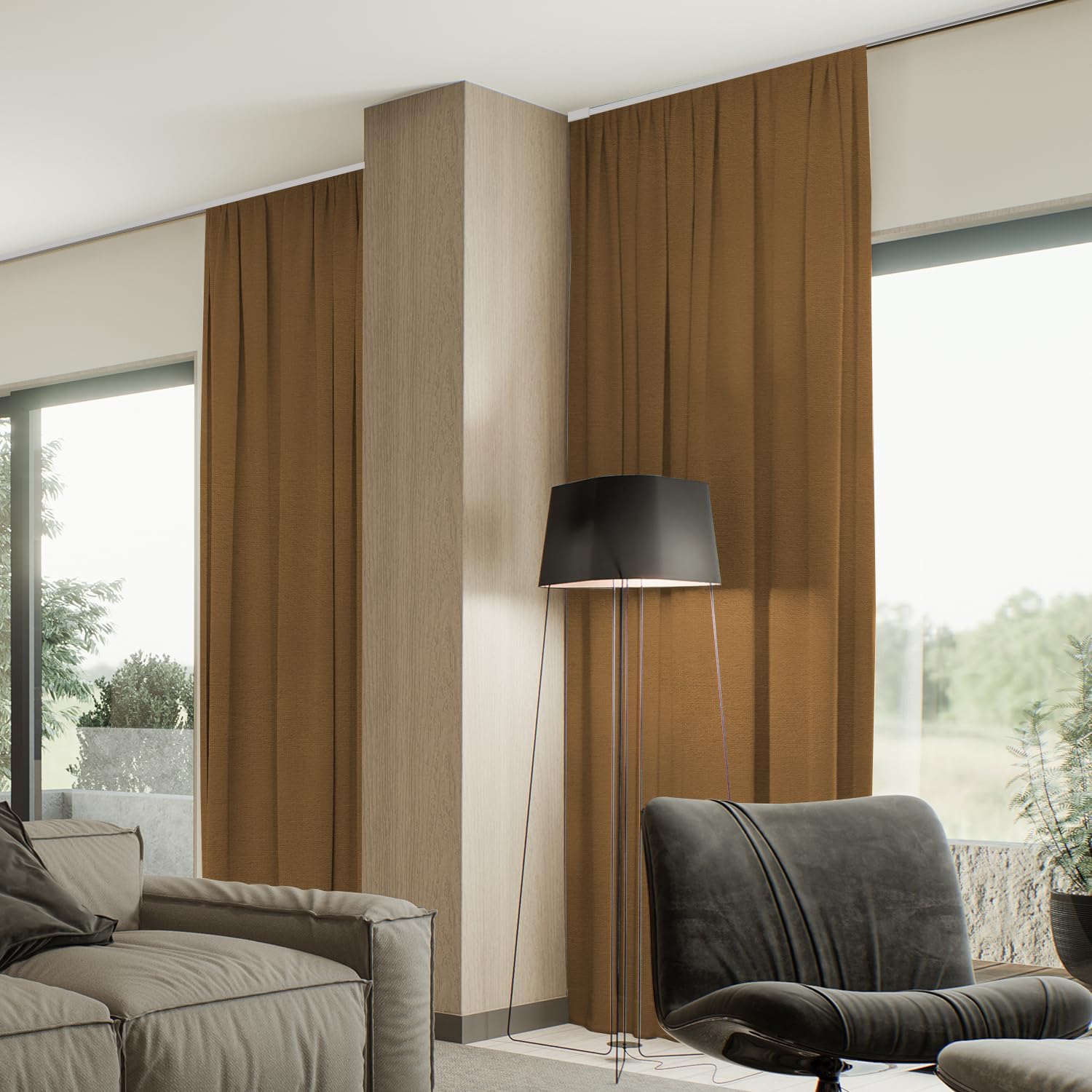SmartWings Automatic Curtain Opener with Drapery, Motorized Vertical Blinds with Remote, Electric Closet Doors Sliding Panels Compatible with Alexa Google Homekit, 93% Blackout Brown Orange