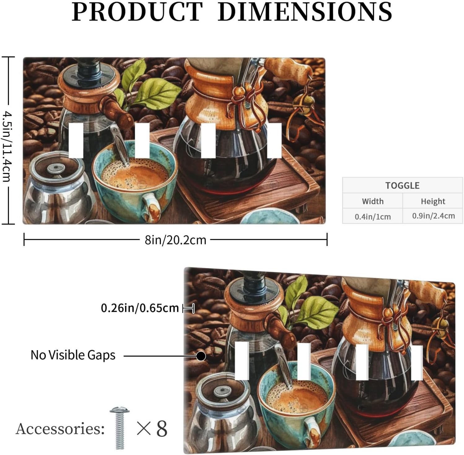 Decorative Light Switch Cover Plate Retro Coffee Maker Beans Cup 4 Gang Wall Plate Oversized Quad Toggle Switch Cover Plate Jumbo Faceplate for Kirchen Home Decor